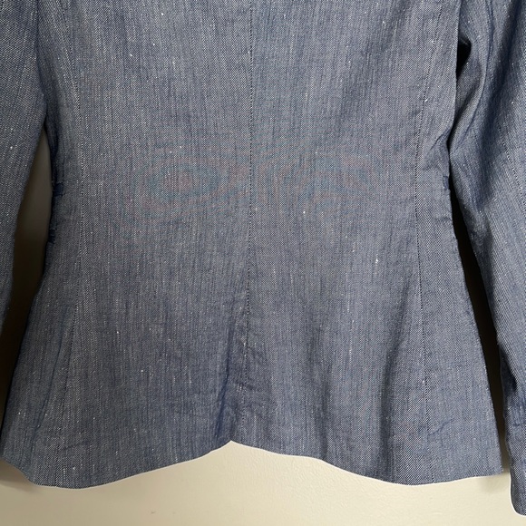 Express Notch Collar One Button Blazer - Blue Linen Blend - 0 - Picture 10 of 13